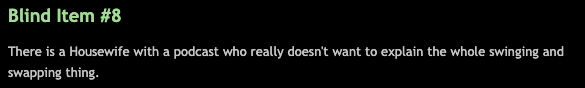 Bravo Real Housewives Blind Item Gossip