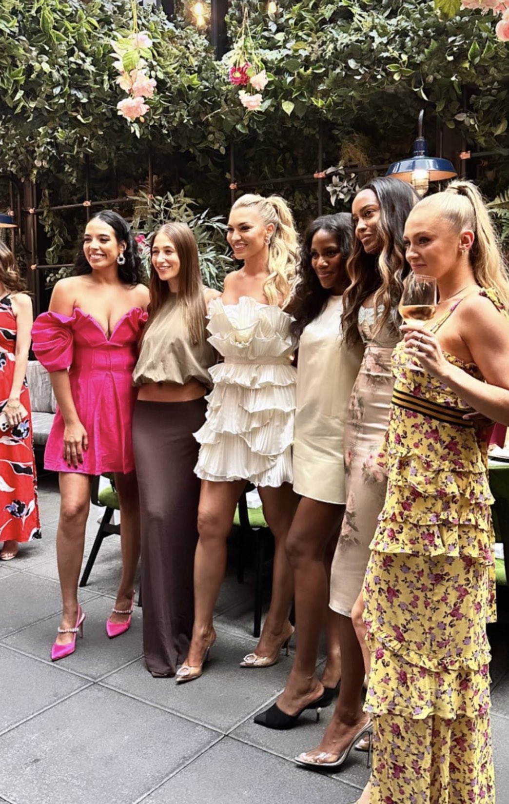 Summer House cast members Amanda Batula, Danielle Olivera, Ciara Miller, Gabby Prescod, and Samantha Fehe take group photo at Lindsay Hubbard's bridal shower in NYC.
