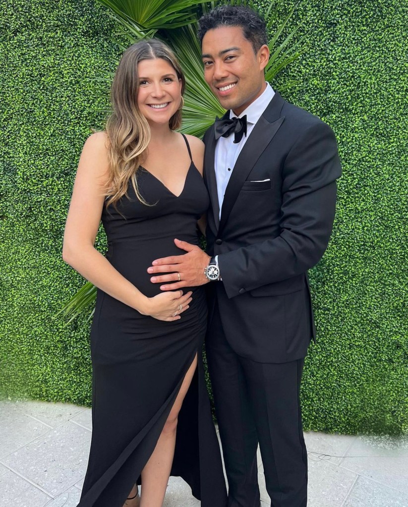 Vanderpump Rules spinoff stars Janey and Jason Caperna take photo together at black tie wedding to announce they are expecting their first child together.