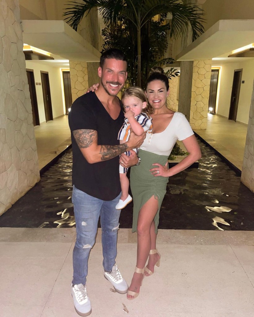 Vanderpump Rules OG Jax Taylor and wife Brittany Cartwright take family photo with son, Cruz, while on vacation at the Royalton Diamond Club Riviera Maya Resort in Cancun, Mexico.
