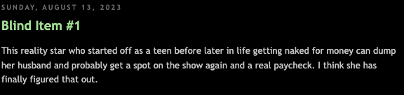 Blind Item Gossip about the Reality TV stars from Crazy Days and Nights