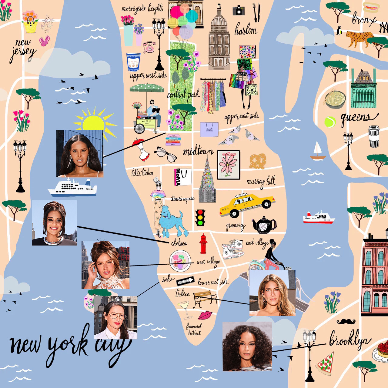 A map of where the cast members of the Real Housewives of New York live in NYC.